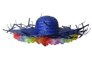 Chapeau de Paille Hawa&iuml;en - Bleu/Rouge/Jaune (6 pcs)