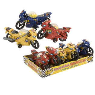 Motos de course avec bonbons en pr&eacute;sentoir (6 pcs)