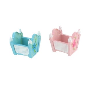 Figurine de g&acirc;teau naissance - Lit b&eacute;b&eacute; - Rose/Bleu (2 pcs)