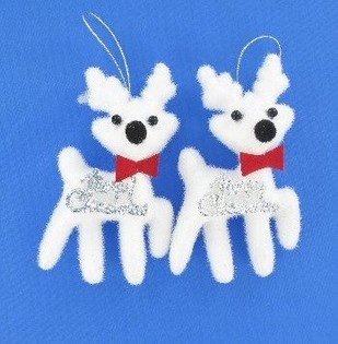 2 petits rennes d&eacute;coratifs blancs (lot de 12)
