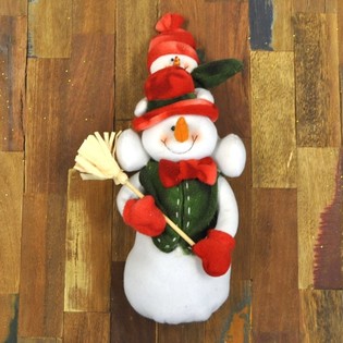 BONHOMME DE NEIGE EN PELUCHE AVEC B&Eacute;B&Eacute; SUR LES &Eacute;PAULES 38 CM (1 pc)