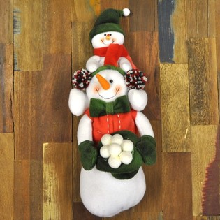 Bonhomme de neige en peluche avec son b&eacute;b&eacute; sur les &eacute;paules 38 cm