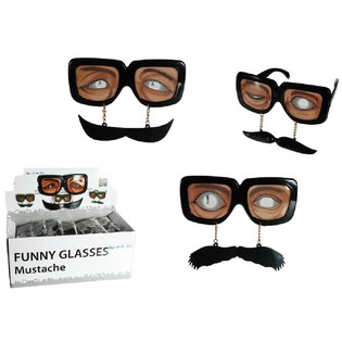 LUNETTES RIGOLOTES AVEC MOUSTACHE EN PR&Eacute;SENTOIR (36 pcs)