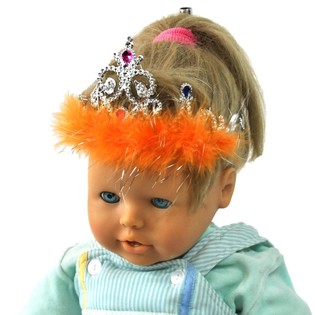 COURONNE ARGENT&Eacute;E AVEC BORDURE EN PELUCHE ORANGE (12 pi&egrave;ces)