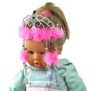 COURONNE ARGENT&Eacute;E AVEC BORD EN PELUCHE ROSE ET CORDONS (12 pcs)