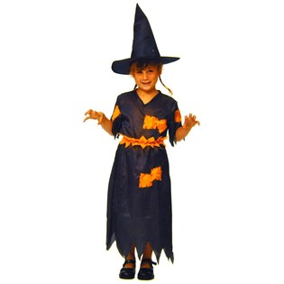 ROBE DE SORCI&Egrave;RE ORANGE/NOIR POUR ENFANTS - TAILLE 98