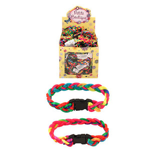 BRACELETS ENFANTS TRESS&Eacute;S COULEURS N&Eacute;ON EN PR&Eacute;SENTOIR (144 pcs)