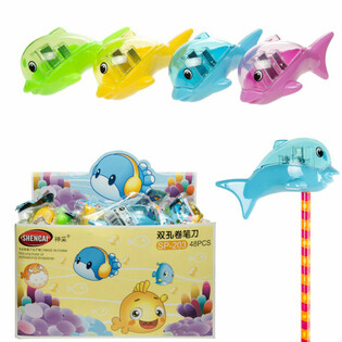 TAILLE-CRAYONS DAUPHIN, MIX COULEURS EN PR&Eacute;SENTOIR (48 pcs)