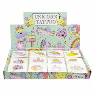 Tatouages &Eacute;ph&eacute;m&egrave;res Licorne - Sachets de 12 (Pr&eacute;sentoir de 48)