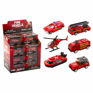 DIE CAST - MIX V&Eacute;HICULES DE POMPIERS - &Eacute;CHELLE 1:64 - EN PR&Eacute;SENTOIR (24 pcs)