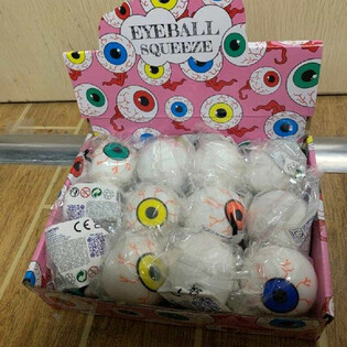 Balles anti-stress Squeeze Eyeball en pr&eacute;sentoir (12 pi&egrave;ces)