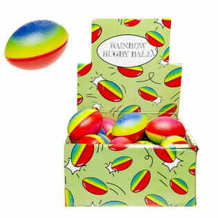 BALLONS DE RUGBY ARC-EN-CIEL EN PR&Eacute;SENTOIR (24 pcs)