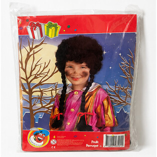 PERRUQUE PIET POUR ENFANTS BOUCLES NOIRES ET 2 TRESSES (1 pc)