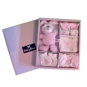 Coffret cadeau de naissance 5 pi&egrave;ces BABY BOW - Fille